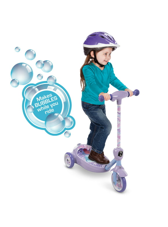 Disney Frozen 3-Wheel 6-Volt Electric Bubble Scooter, Ride on Toy for Kids Ages 3Up Years, Purple, Max Speed 2 MPD by Huffy