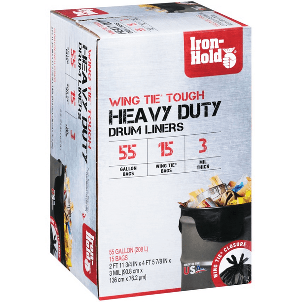 Iron Hold 15-Count 55 Gal Contractor Black Trash Bags with Wing Ties -  1416606