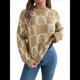 thumbnail image 1 of Suéter de Larga con Cuello Redondo para Mujer, Suéter Holgado de Punto, Tendencia de Otoño e Invierno, Tops Casuales de Moda. Caqui L, 1 of 10