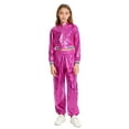 thumbnail image 5 of iiniim Boys Girls Hip Hop Modern Dance Outfit Shiny Metallic Long Sleeve Jacket and Pants Set Tracksuit Hot Pink 8, 5 of 7