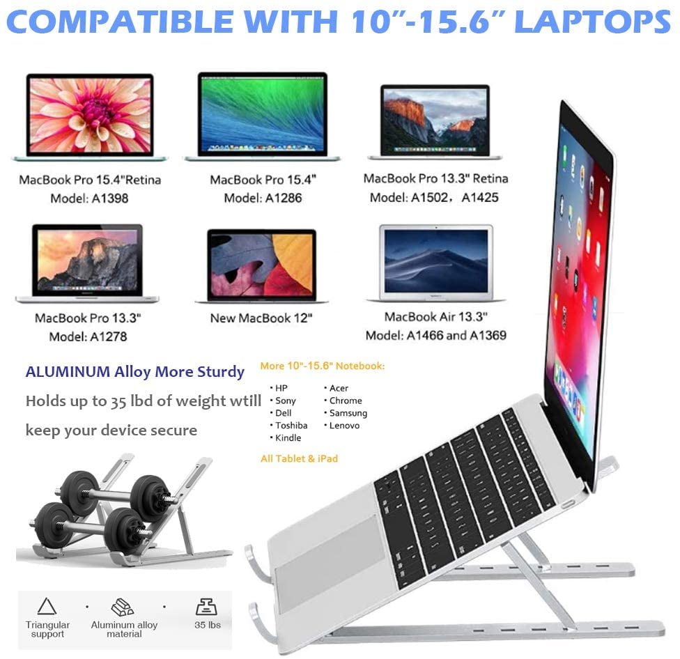 T-3 Adjustable Aluminum Laptop Computer Stand Tablet Stand,Ergonomic Foldable Portable Desktop Holder 