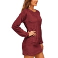 thumbnail image 3 of Fangasis Women Mini Dresses Crew Neck Pullover Jumper Long Sleeve Sweater Dress Ladies Loose Plain Winter Wine Red XL, 3 of 6