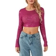 thumbnail image 2 of Cenuakty Women’s Full Sequin Cropped Tops Long Sleeve Round Neck Show Navel Glitter Sparkle Party Blouses, 2 of 9