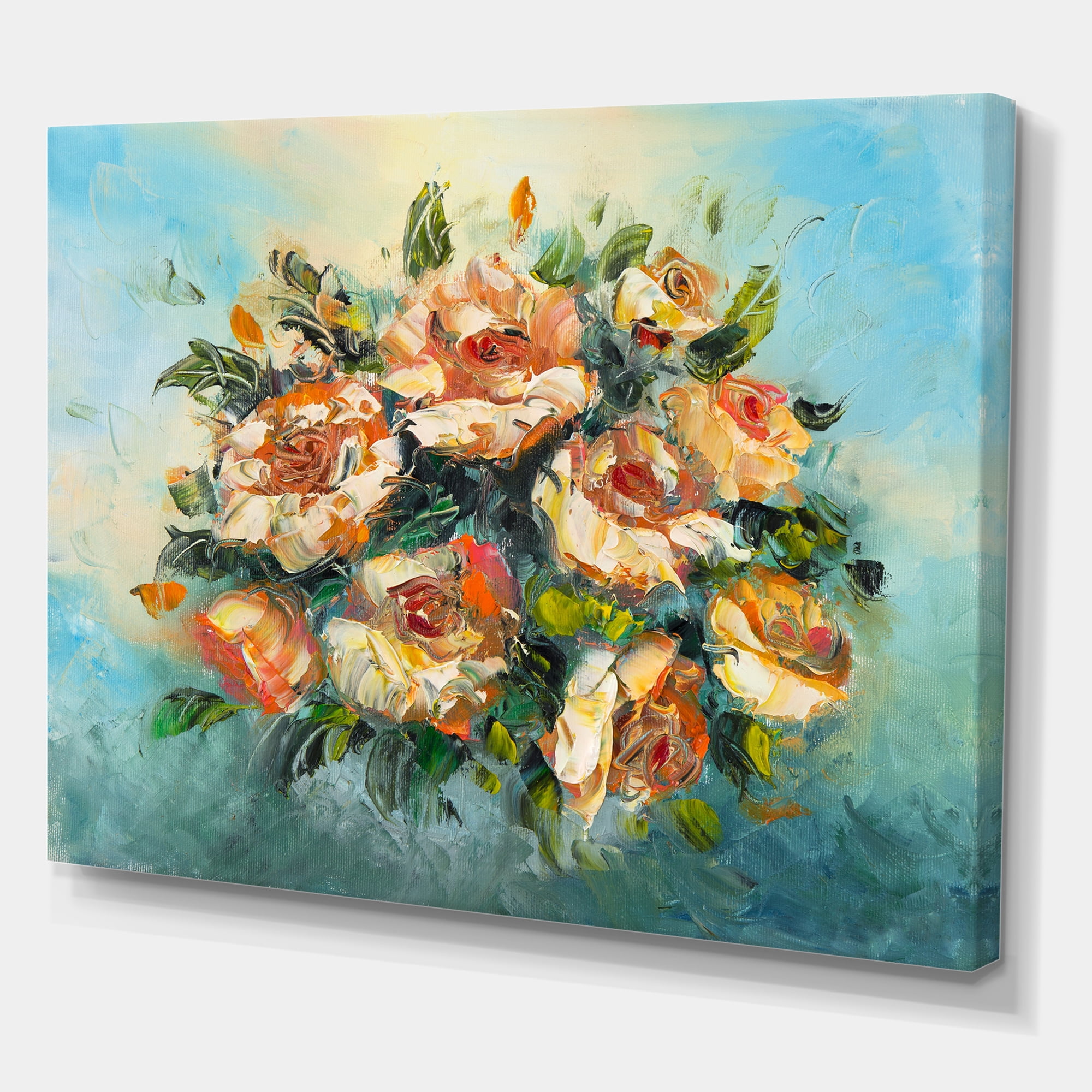 Designart ' Ancient Flowers Bouquet Of Dark Pink Flowers ' Traditional Canvas Wall Art Print