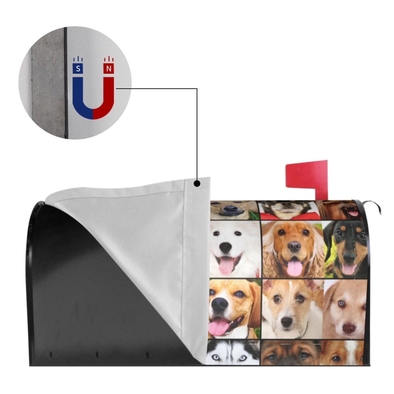 Xecao Collage of different dogs for Mailbox Cover with Magnetic Strips, Waterproof and Sunscreen, Adds a Decorative Touch to Your Garden Yard-21x18 in