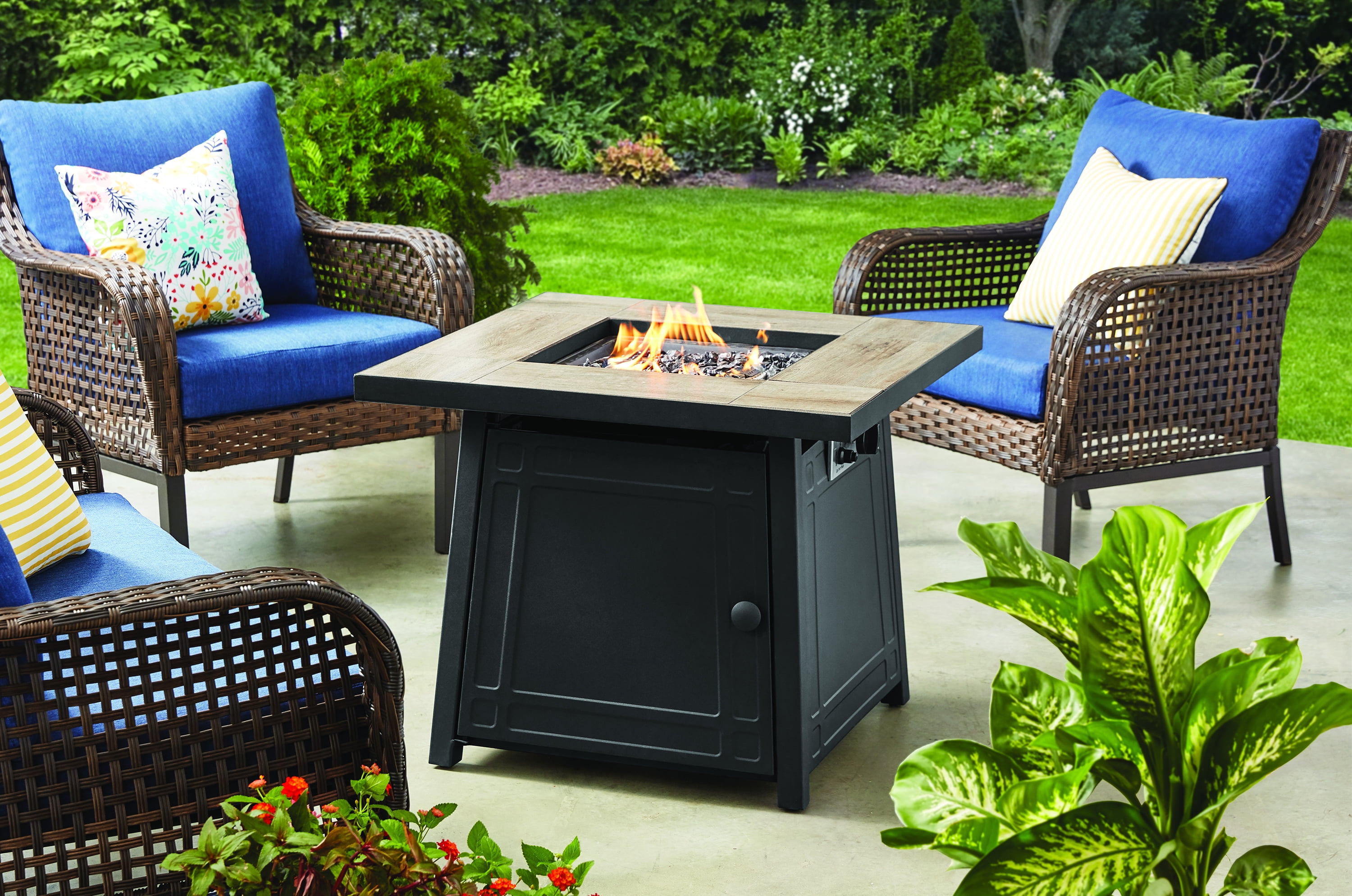 Mainstays 30 Square Ceramic Tiletop, Outdoor Fire Pit Tables With Chairs