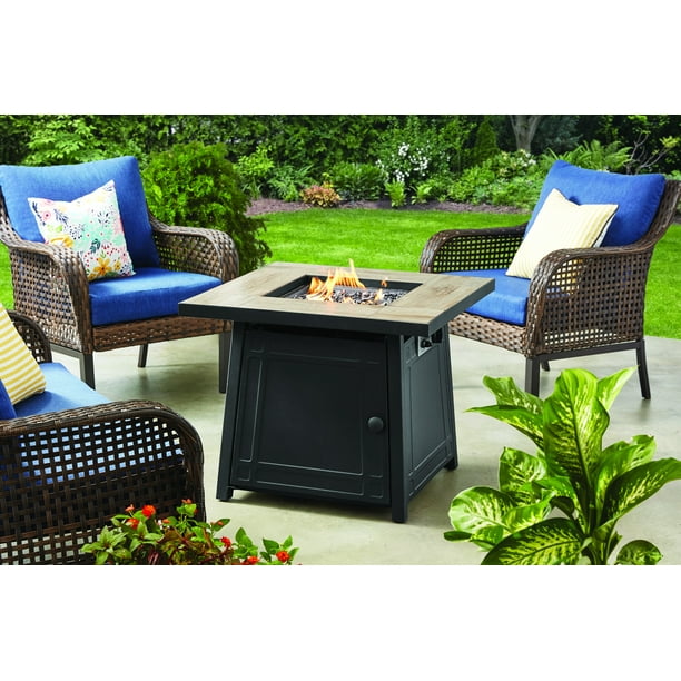 Mainstays 30 Square Ceramic Tiletop, Gas Fire Pit Table With Adirondack Chairs