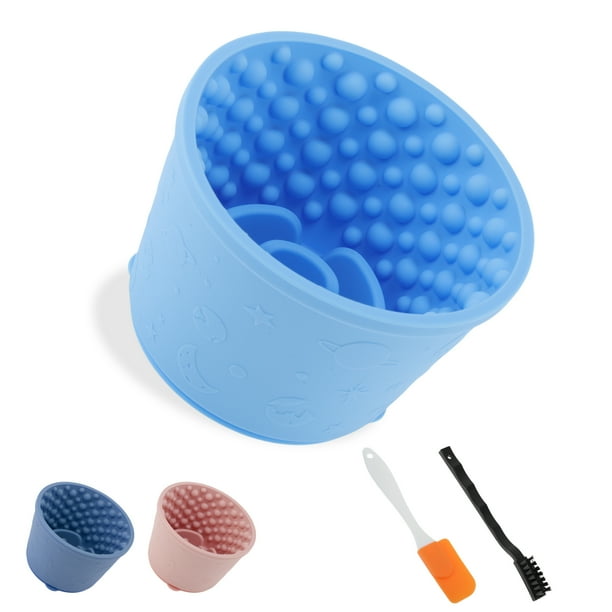 Tazones Lentos para Perros Unique Bargains, Tazón de Lamido de Silicona con Cepillo y Raspador, Base Antideslizante, Comedero Lento para Aliviar la Ansiedad y la Salud Oral, Azul Lago