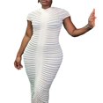 thumbnail image 1 of Robe d'Automne pour Femmes Couleur Unie Robe en Maille Tricotée avec Col Montant et Manches Courtes, 1 of 9