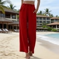 thumbnail image 5 of Delayuji Womens Linen Pant Daily Elastic High Waist Straight Leg Pant Solid Color Casual Pants Loose Long Trousers, 5 of 5
