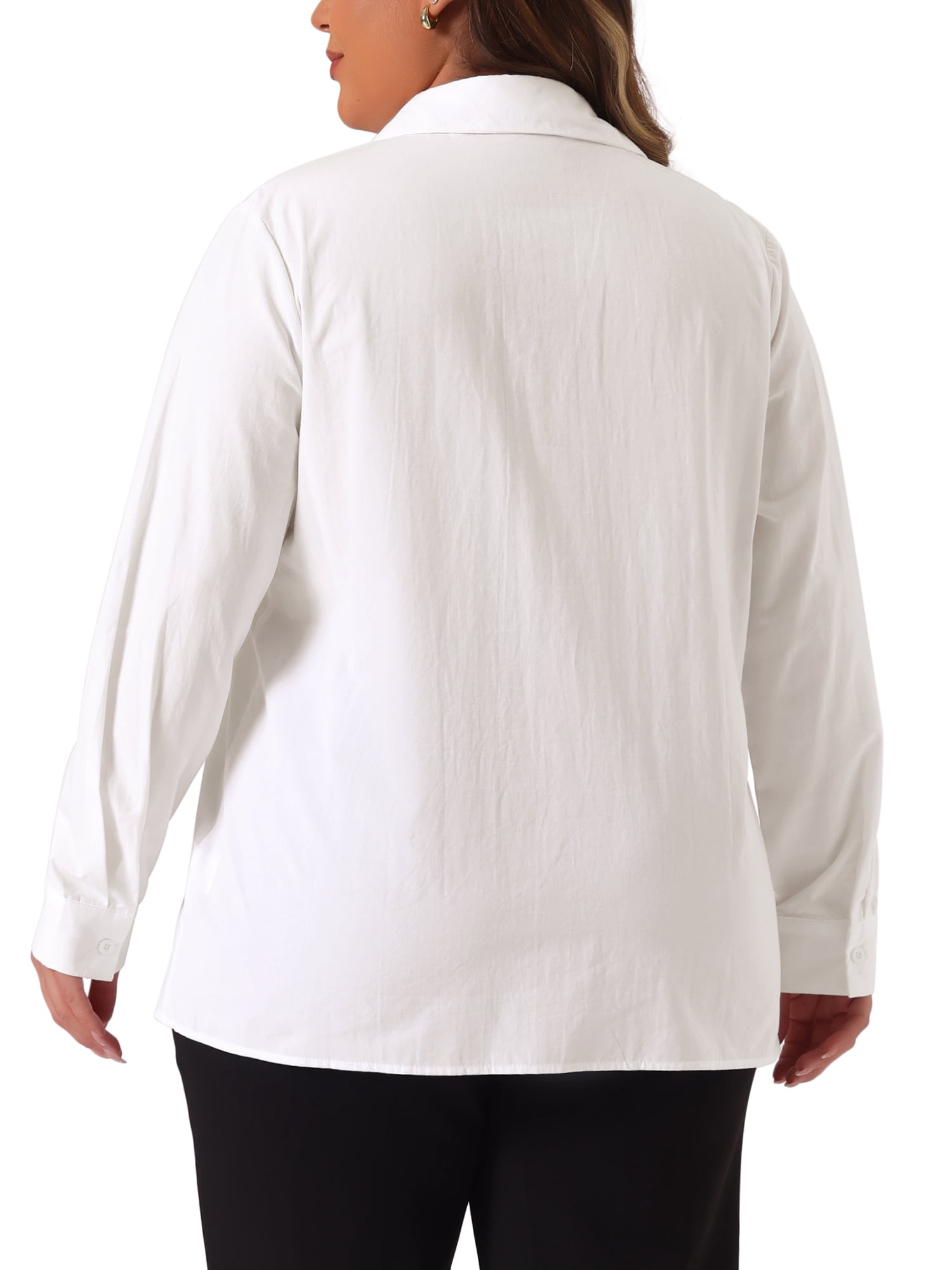 DARING DIVA Women's Plus Size Cotton Polo Collared Work Shirt 3X White