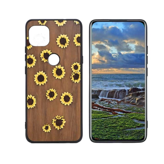 Compatible with Moto One 5G Ace Phone Case, Wood-Sunflowers-0-3 Case Men Women, Flexible Silicone Shockproof Case for Moto One 5G Ace