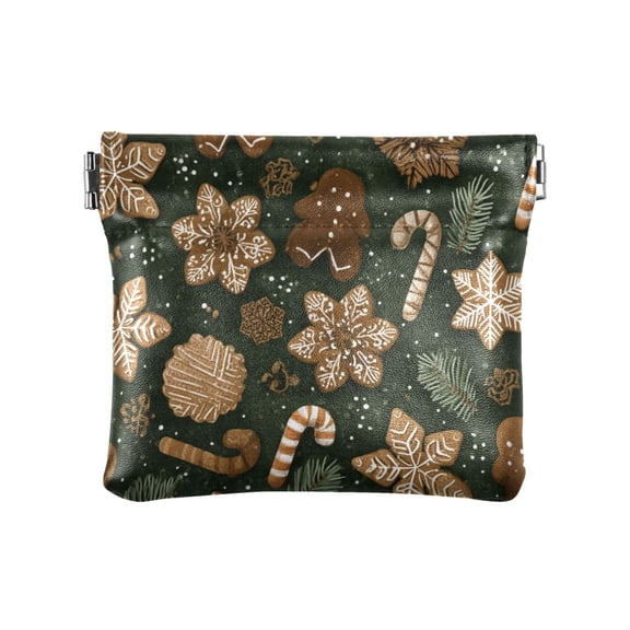 PU Leather Coin Purse Wallet Compact Water-Resistant Card Cases Money Organizers Brown Christmas Pattern
