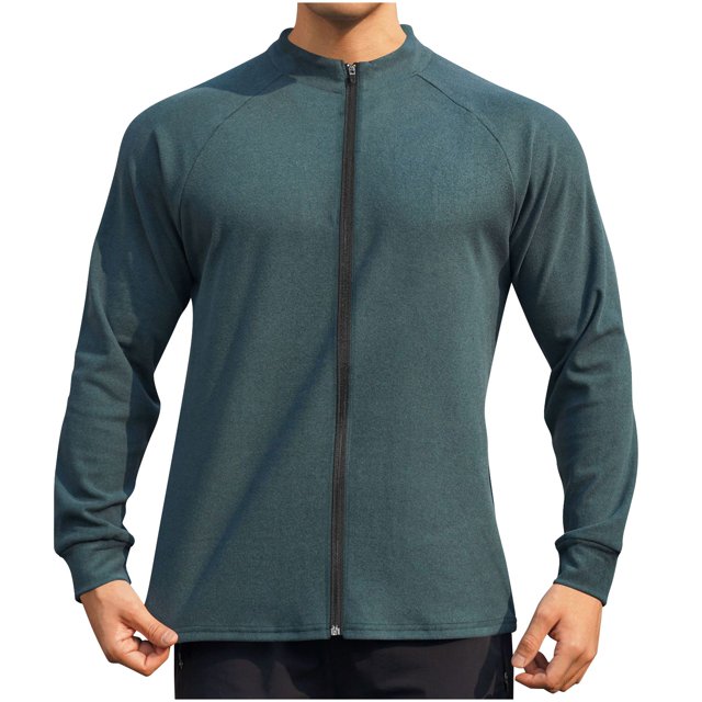 fatyb Chandails à Fermeture Éclair Complète pour Hommes, Manches Longues Thermiques, Chandails Décontractés à Col Rond pour Hommes, Hauts Légers d'Entraînement