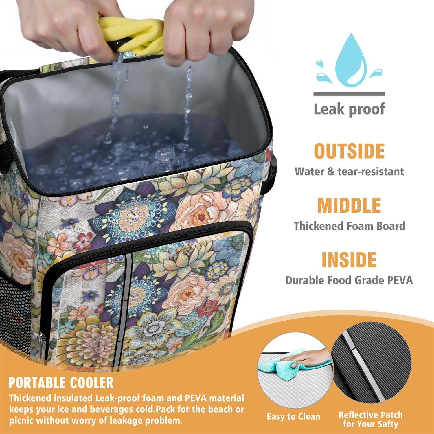 Travel Cooler Bag - Boho Bohemia Flower Camping Beer Cooler Backpack with Bottle Opener- Waterproof Insulated Picnic Backpacks - Cooler Bag for Beach