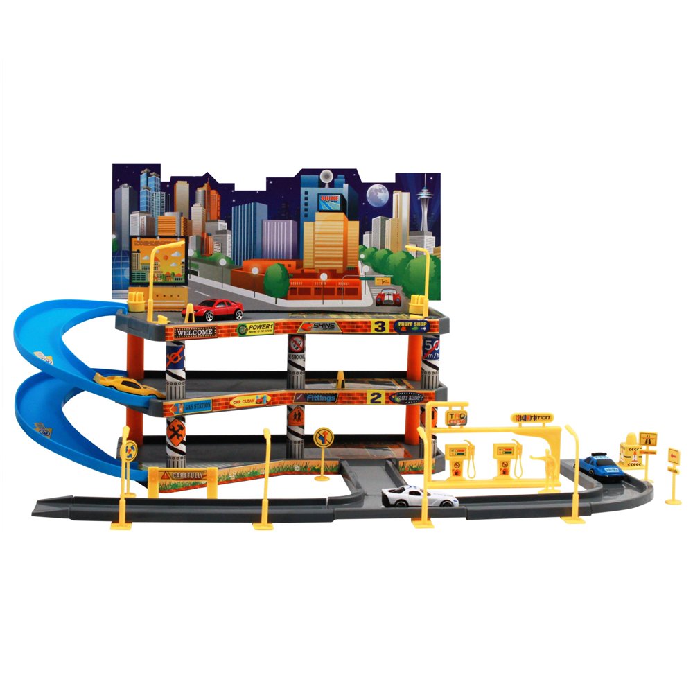 Kids City Parking Garage Diecast Vehicle Race Car Track Playset, Boys