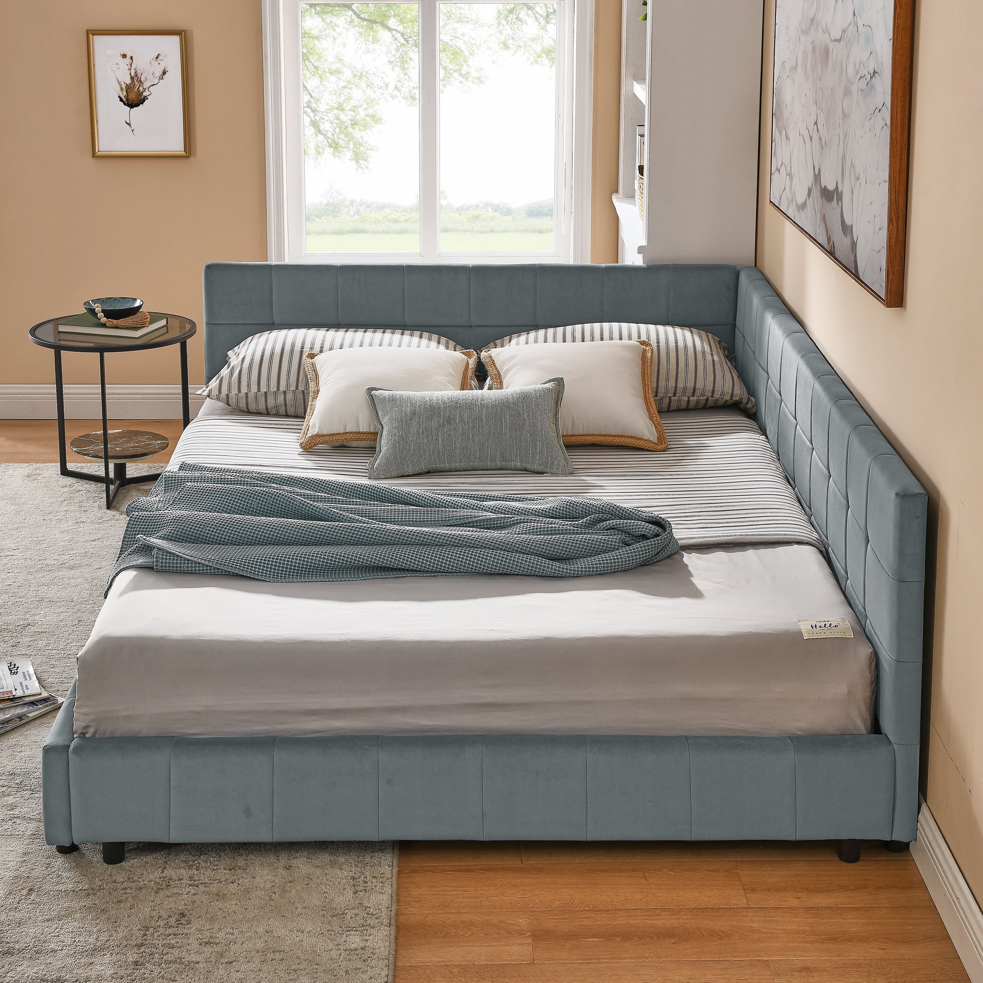 Ffz Queen Size Upholstered Tufted Bed Frame, Sofa Bed Frame With Comfortable Backrest And Armrests, Queen Size Bed For Bedroom, Living Room,Velvet