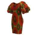 thumbnail image 3 of Bintarealwax Women's Sexy Smocked Dress African Print Puff Sleeve Bodycon Mini Dress Club Party Summer, 3 of 5