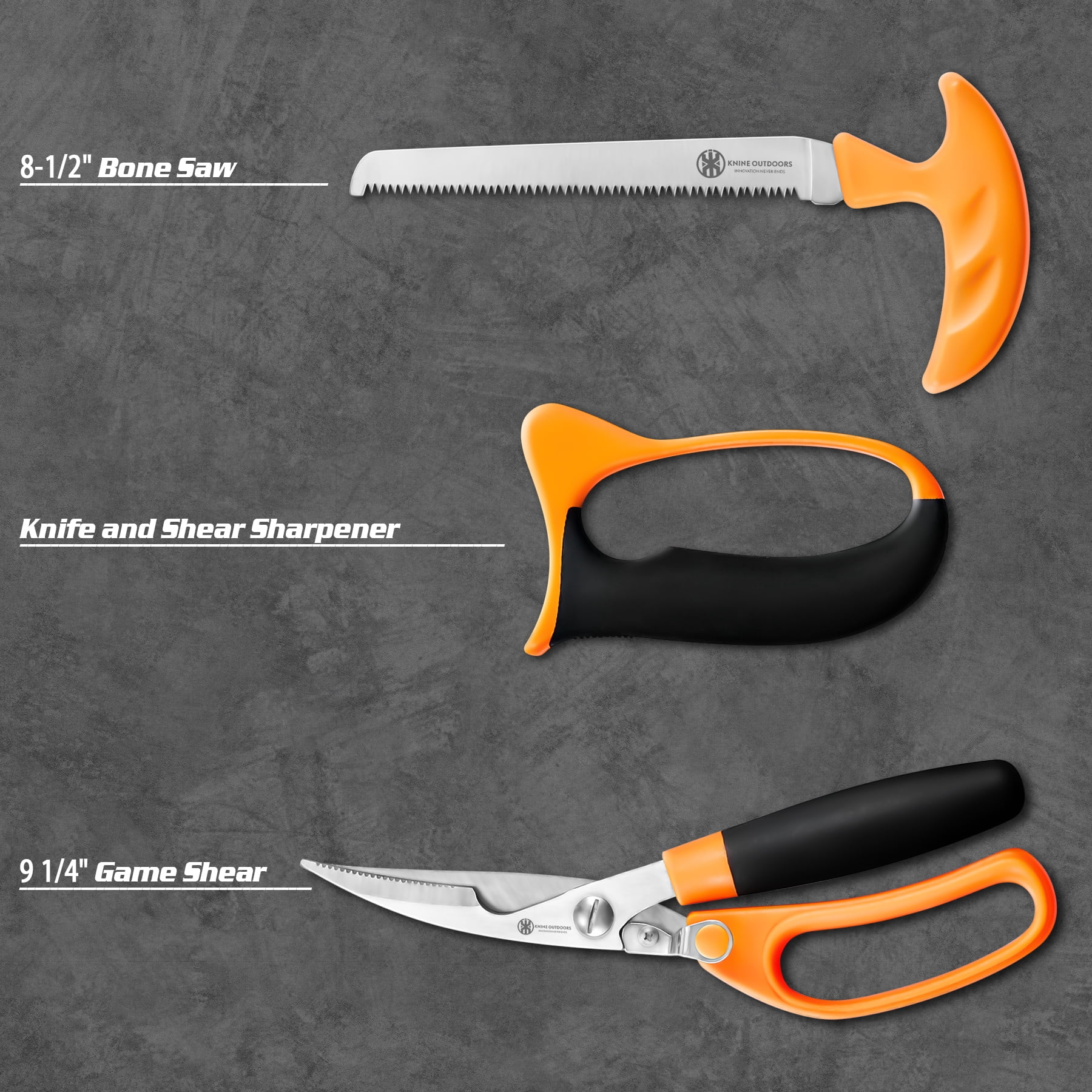 KNINE OUTDOORS 2022 Hunting Deer Knife Set Yellow Handle Field Dressing Kit Portable Butcher Game Processor Set, 12 Pieces