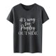 thumbnail image 3 of Gibobby Camiseta de manga corta para mujer Camiseta manga corta con cuello redondo para mujer It's Way Too Peopley Outside Camiseta con estampado letras diver(Gris oscuro,M), 3 of 4