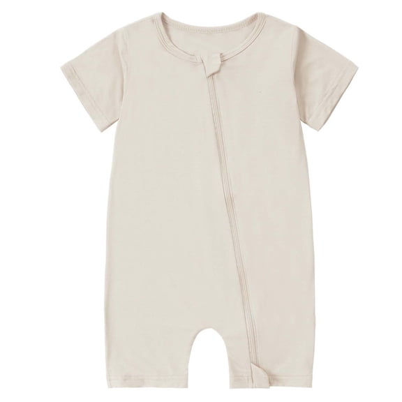 Avrnliq Kids Zip-Up Romper Unisex Short Sleeve Ultra-Soft Diaper-Change Friendly Tag-Free Beige Kids One-Piece for Newborn 0M-18M,Size 6 Months