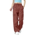 thumbnail image 2 of ClodeEU Women's Breathable Cargo Pants with Drawstring Waist , Solid Color Casual Outdoor Hiking Pants with Pockets Wine,Womens Plus XXL, 2 of 6