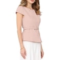 thumbnail image 4 of INSPIRE CHIC Women's Vintage Blouse Button Down Cap Sleeve Boat Neck Business Office Peplum Top with Belted S Pink, 4 of 4