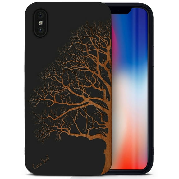 Case Yard Wooden Case for iPhone-XS-Max Soft TPU Silicone cover Slim Fit Shockproof Wood Protective Phone Cover for Girls Boys Men and Women Supports Wireless Charging Half Tree Design