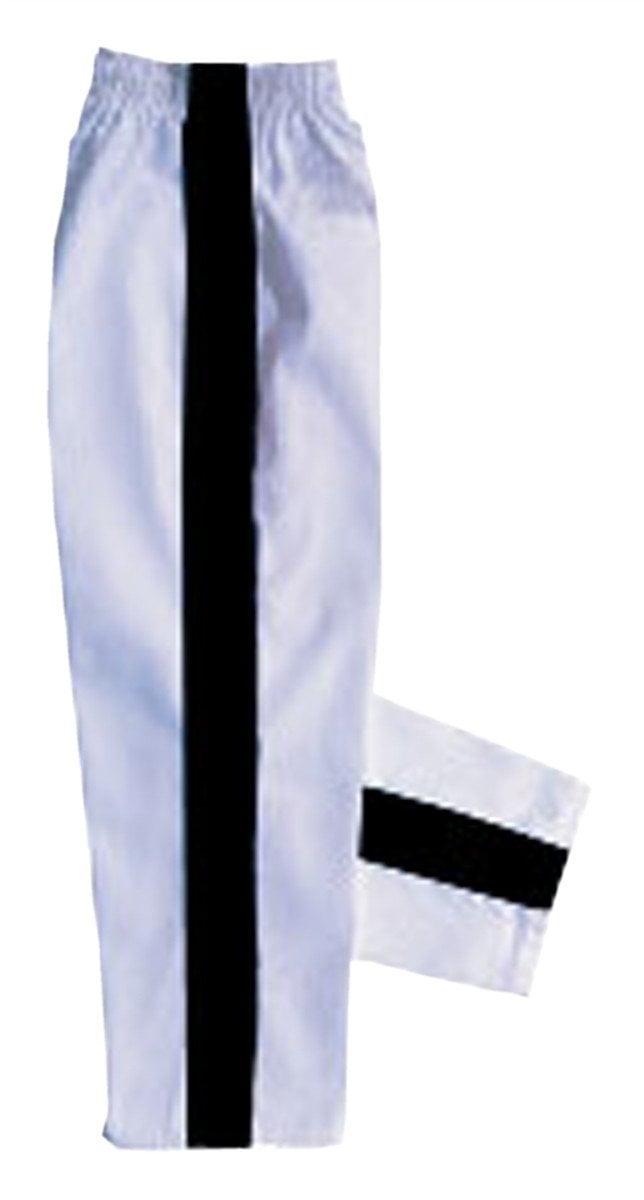 white trousers black stripe