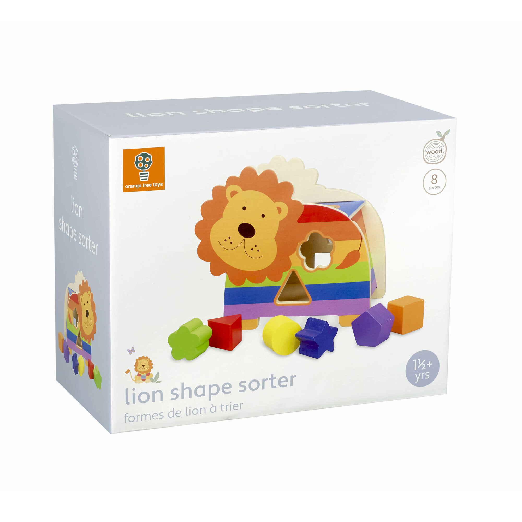 Orange Tree Toys: Shape Sorter: Lion - Wooden Wheeled Animal Sorter, 6 Shape Blocks, Push-Pull-Sort, Colorful Educational Toy, Toddler & Kids Age 1+