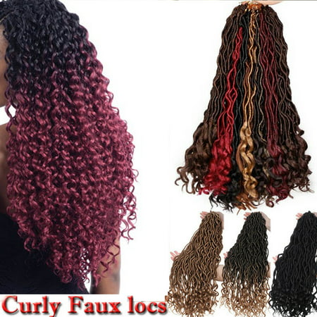 S-noilite Wavy Faux Locs Braids 20Inch Real Faux Locs Crochet Hair with Curly Ends Goddess Crochet Synthetic Braiding Extensions Dark black-20