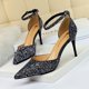 thumbnail image 3 of Zapatos de tacón alto sexys para mujer, de discoteca, con boca poco profunda, puntiagudos, de metal, de una sola línea, con lentejuelas, sandalias huecas, zapatos de tacón para mujer, 3 of 5