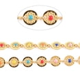 thumbnail image 4 of 1Strand Ion Plating(IP) 304 Stainless Steel Flat Round with Flower Link Chains with Enamel Real 18K Gold Plated Soldered Colorful 8.5x6x2mm 3.28 Feet(1m)/Strand, 4 of 4