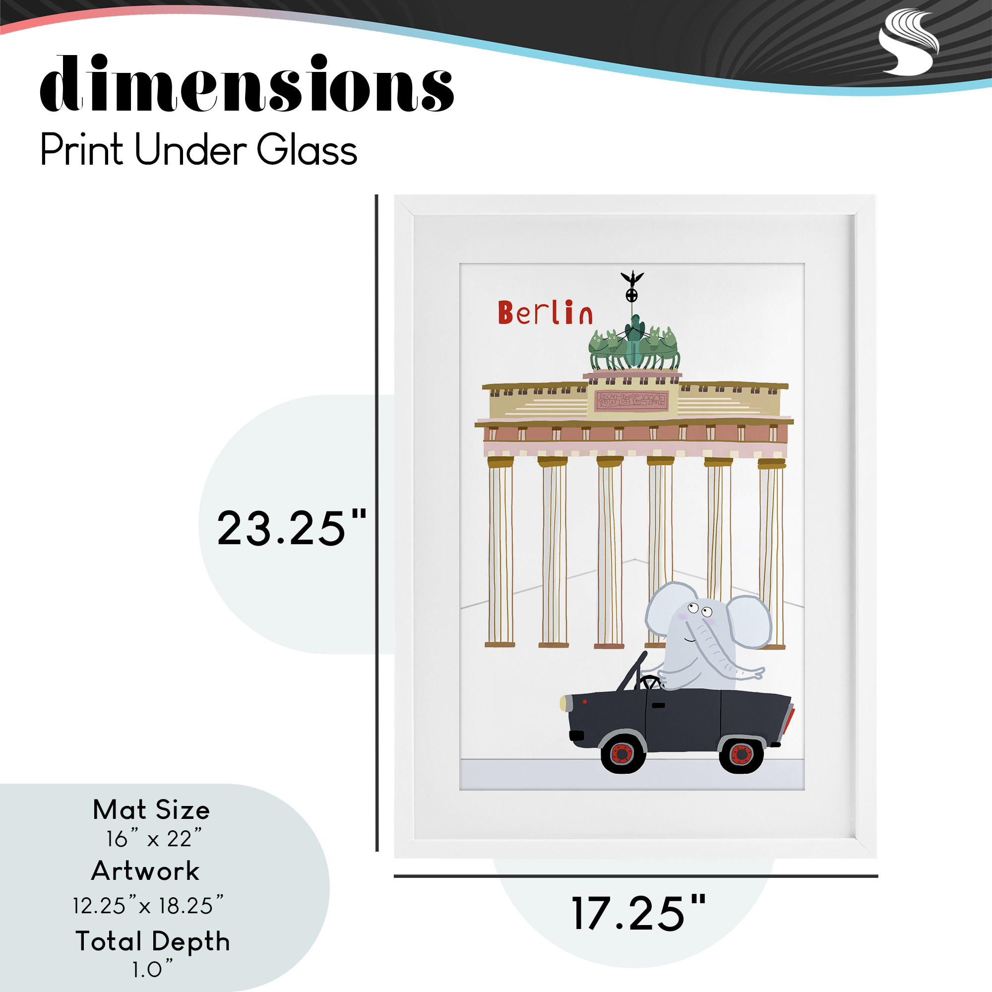 Elephant & Berlin Architecture White Framed Print Under Glass, design by Carla Daly