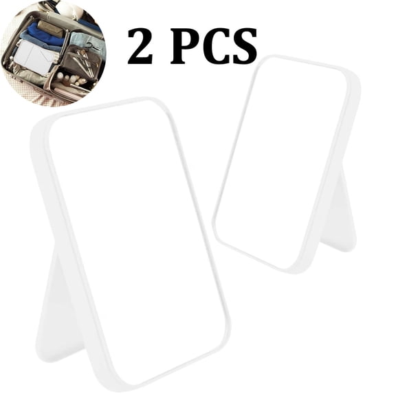 2-Pack Desktop Foldable Makeup Mirror Simple Portable Princess Mirror,Small Mirror for Desk,Square Makeup Mirror for Women (White)
