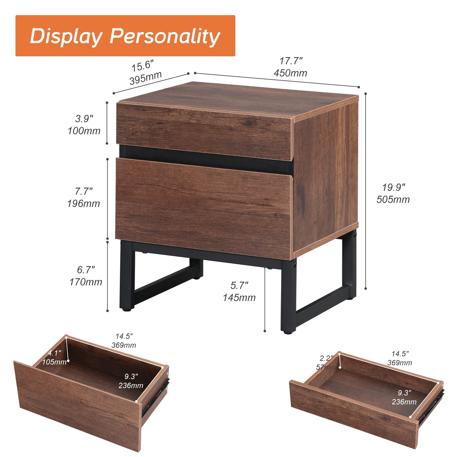WAMPAT Modern End Table With 2 Drawers - Compact Sofa Side Table & Nightstand For Living Room & Bedroom