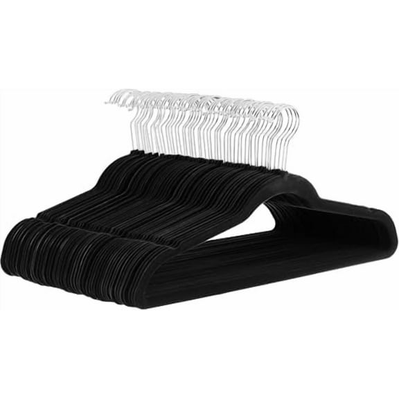 Slim Velvet, Non-Slip Suit Clothes Hangers, Pack of 30, Black