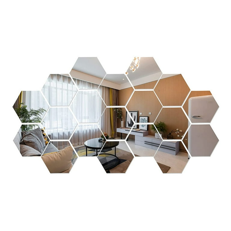 Hexagon Mirror Sticker,Mirror Wall Sticker,Hexagon Shape Mirror Wall  Stickers,Removable Mirror Wall Decals,for Living Room Bedroom Bathroom Decor