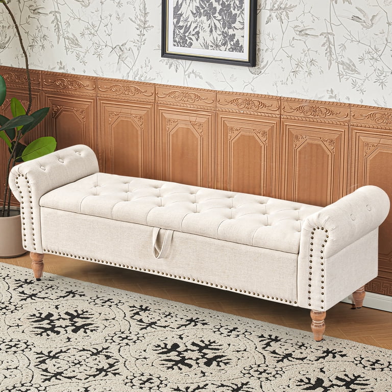 Furniliving 63 In Storage Ottoman Bench, Beige photo 2