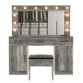 thumbnail image 3 of Zimtown Makeup Vanity Desk with Large Mirror & Charging Station, Vanity Table with 3 Drawers & Visible Glass Top, Bedroom Dressing Table, Gray, 3 of 11