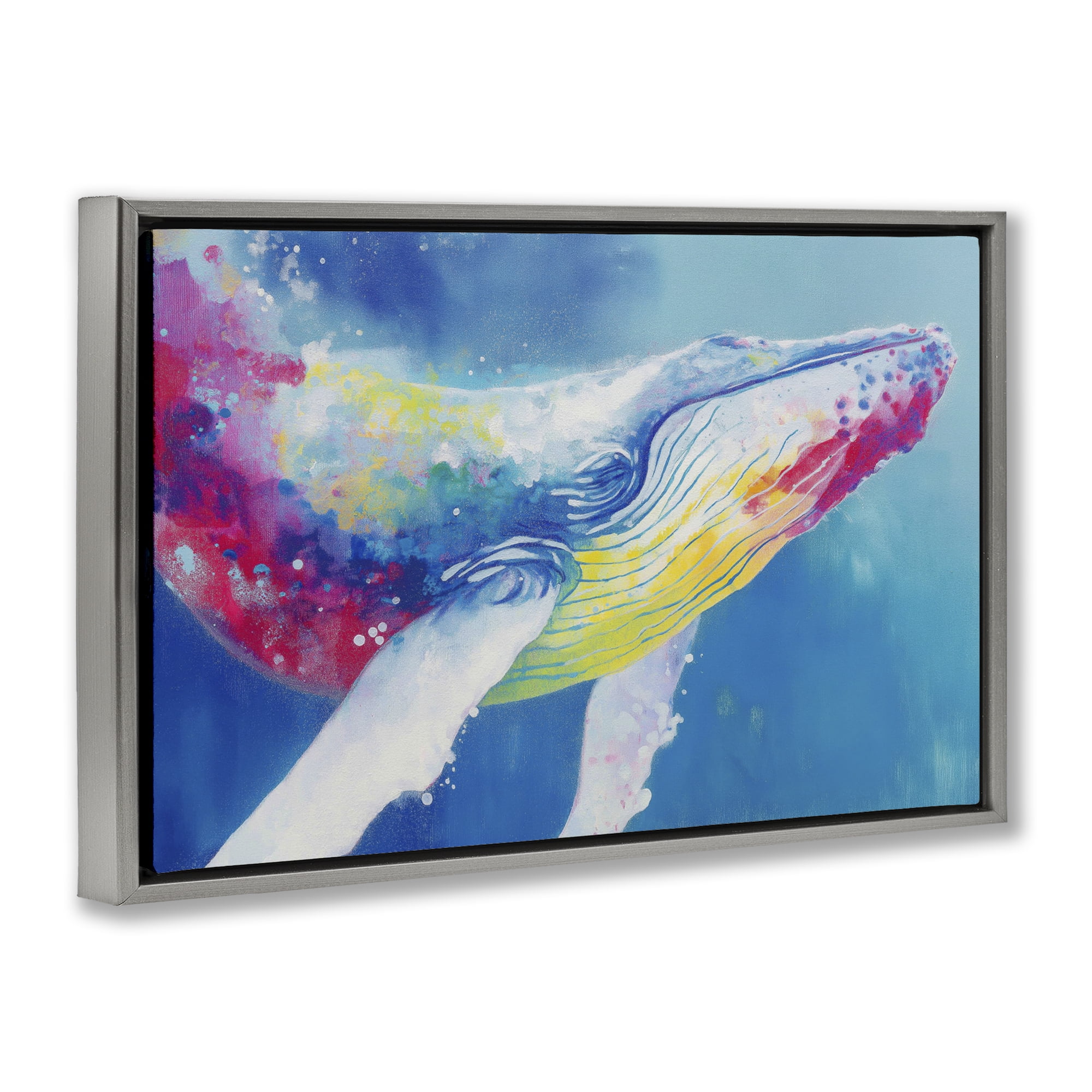 Stupell Industries Breaching Humpback Whale Gray Framed Floater Canvas Wall Art, design by Chromatic Storm Studio
