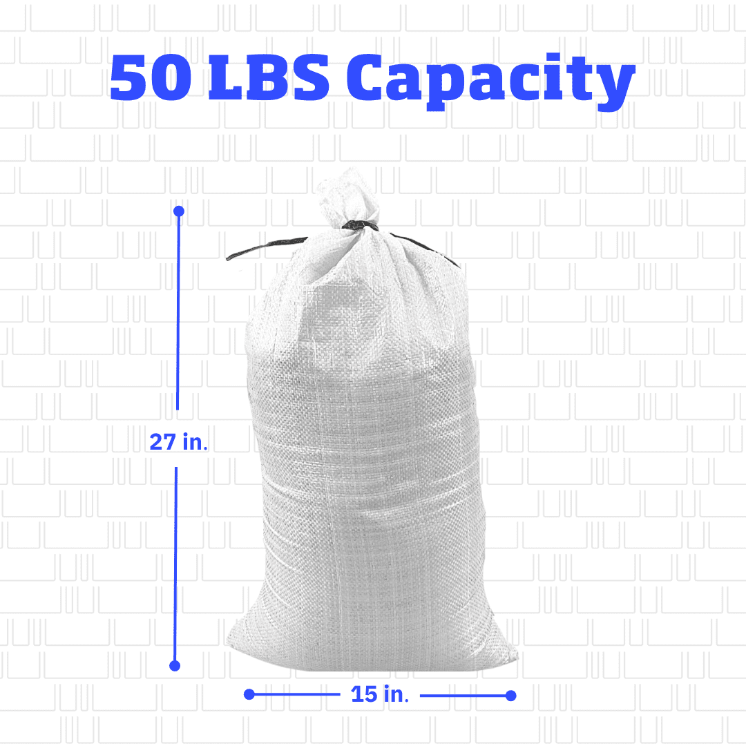 DURASACK® Sand Bags with Tie Strings, Heavy Duty, 15" x 27", White, 25 Count