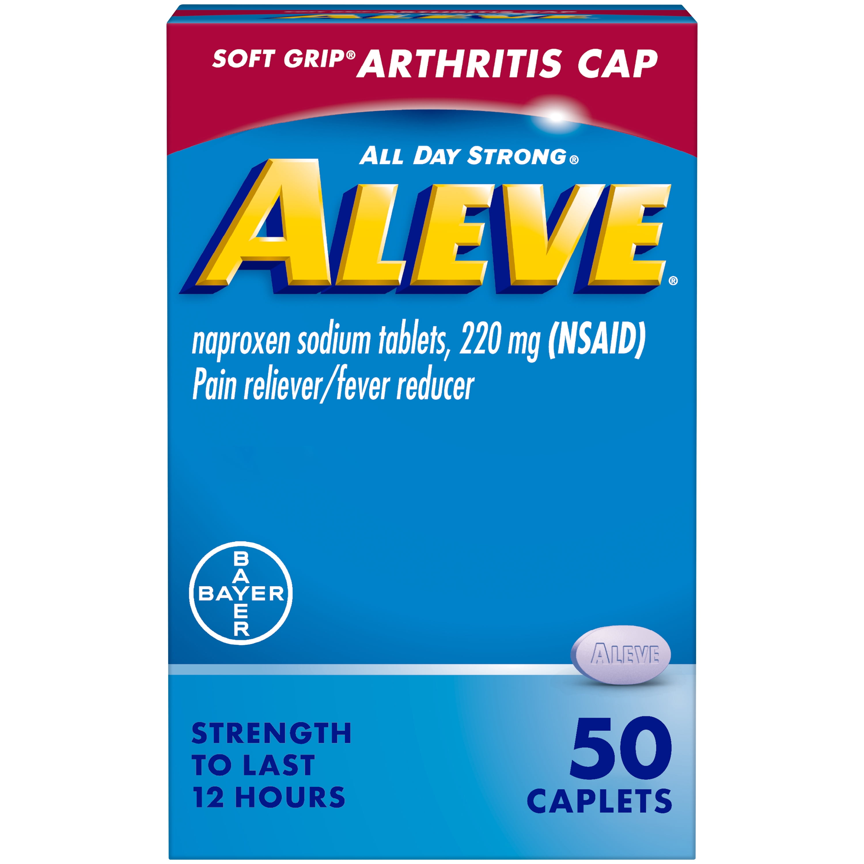 Aleve Soft Grip Arthritis Cap Caplets, Pain Reliever - 50 Count