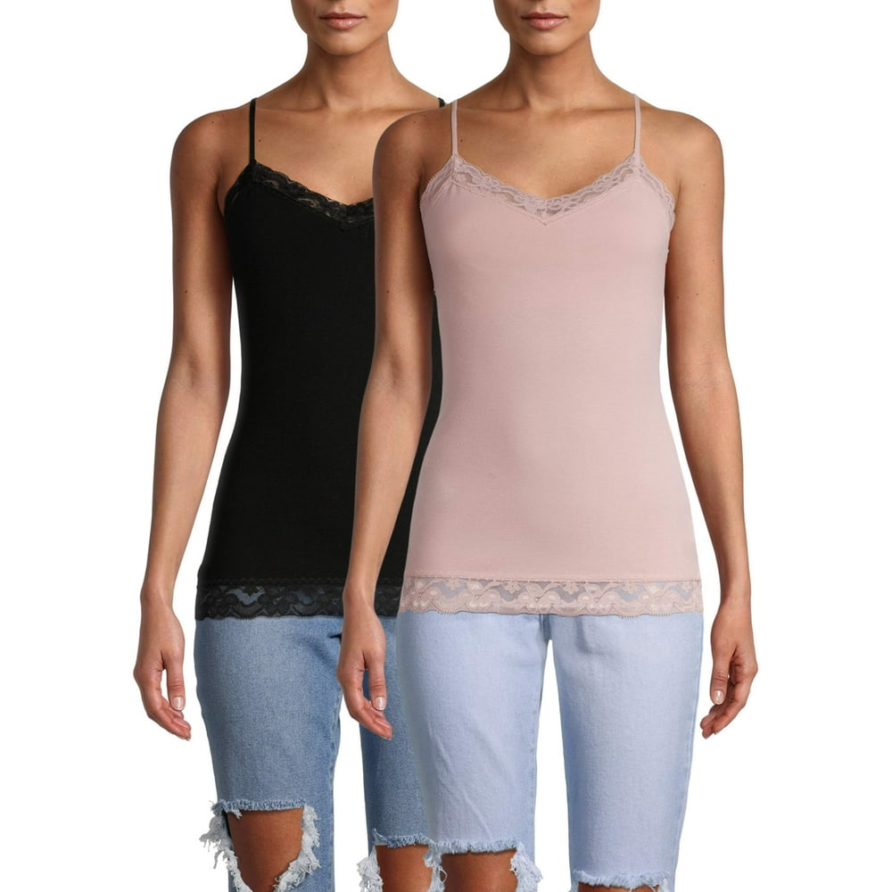 No Boundaries No Boundaries Juniors' Lace Trim Shelf Bra Cami, 2 pack