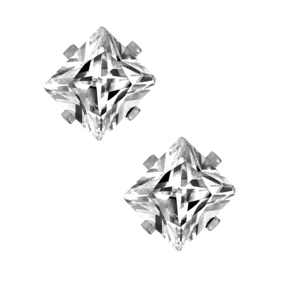 iJewelry2 Square Classy Cut Clear Cubic Zirconia Stainless Steel Unisex Magnetic Stud Earrings with No Piercing 7mm