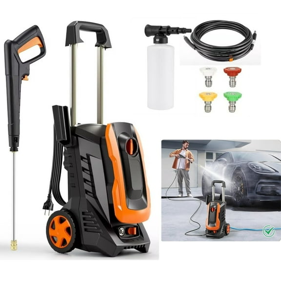 LAZY BUDDY Electric Pressure Washer, 2700 PSI 1.7 GPM Power Washer with Outlet Hose, 4 Quick Connect Nozzles, Adjustable Handle, Foam Cannon