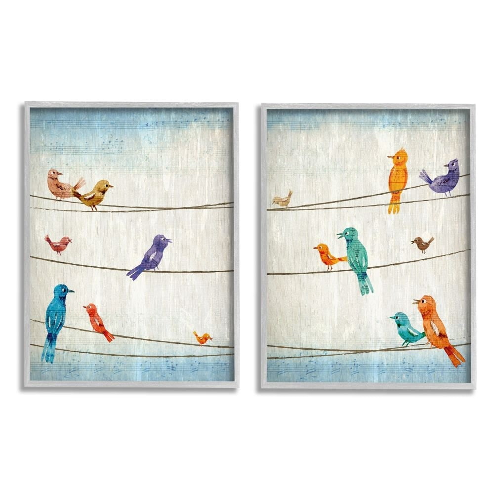Stupell Industries Song Birds on the Line Musical Scale Detail Framed Wall Art Design by Kim Allen, 2 Piece, 16" x 20", Black Framed