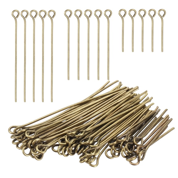 Uxcell 0.8/1.2/1.6Inch Eye Pins, Jewelry Making Headpins Straight Pins Findings Bendable for DIY Craft Bracelet Necklace Earring Pendant Making Supplies-600Pcs(Bronze)
