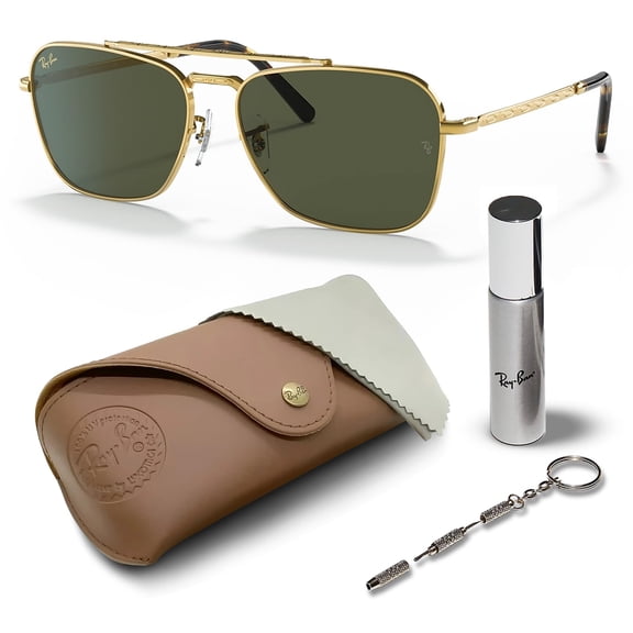 Ray-Ban RB3636 NEW CARAVAN Square Shaped Non-Polarized Sunglasses for Men & Women - Includes Official RAYBAN Eyewear Kit - Ideal Formal & Casual Wear Sunglasses - Green Lens