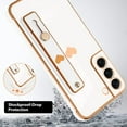thumbnail image 2 of Designed for Samsung Galaxy S22 Case with Strap Luxury Love Heart Plating Gold Bumper Phone Cover Wristband Kickstand Full Body Protective Slim Case for Women - White, 2 of 10